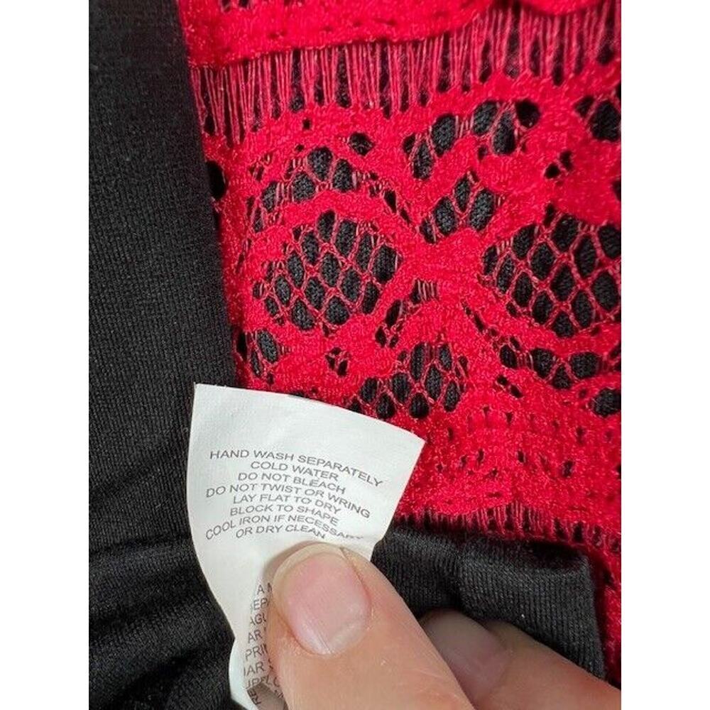 Kensie Sleeveless Sheath Dress Womens Size XS Red Lace Black Bodycon Short - Picture 5 of 7